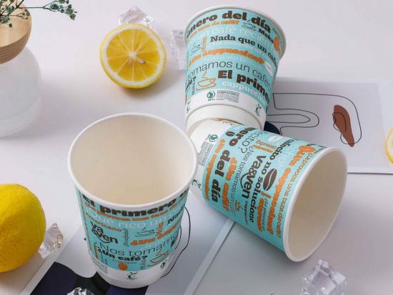 Biodegradable Sustainable Compostable Pla Double Wall Paper Hot Coffee Cups